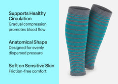 Compression Calf Sleeves Standard 20-30 mmHg - Gray/Teal Stripe